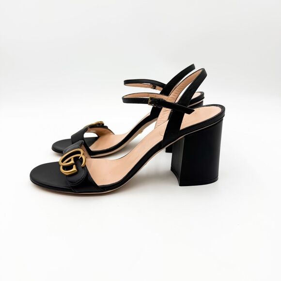 Gucci Marmont GG Black Leather Sandals Block Heels EU 39 US 9 - Picture 4 of 11